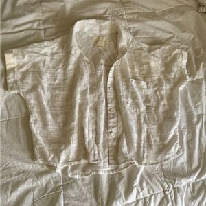 Aero White Linen-Blend Cropped Button-Up Shirt Boxy Fit Lightweight Essential